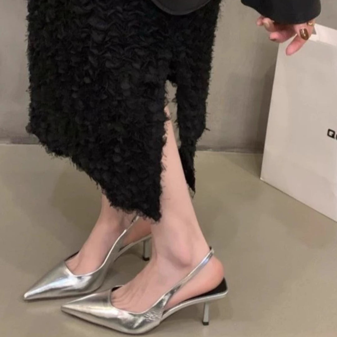 Damen spitze Slingback-Pumps mit elegantem Metallic-Finish EB