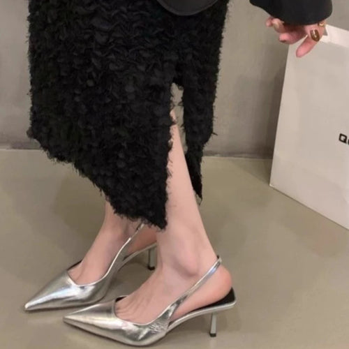 Damen spitze Slingback-Pumps mit elegantem Metallic-Finish EB