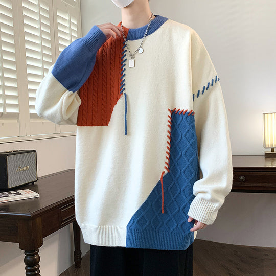Unisex nan strukturierter Oversize-Strickpullover mit Zopfmuster und dekorativer Steppnaht EB