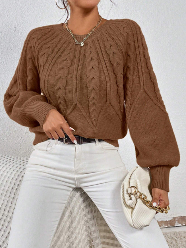 Damen Strickpullover mit Zopfmuster und weitem Schnitt EB