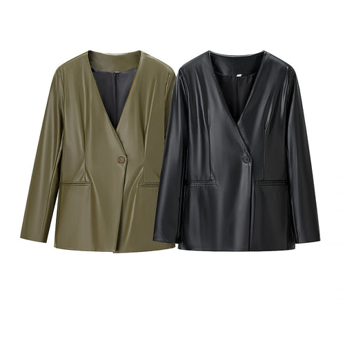 Damen elegante Kunstlederjacke EB