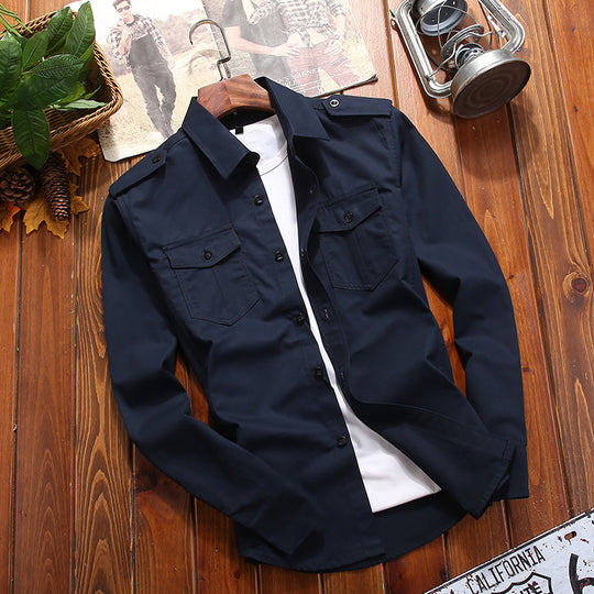 Herren Military-Hemdjacke mit Schulterklappen und Pattentaschen EB