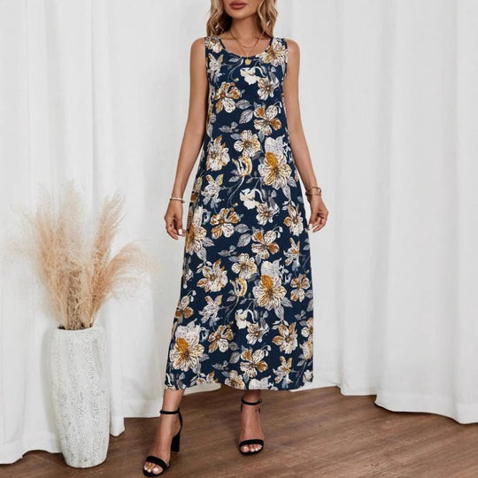 Damen Langes Sommerkleid mit floralem Muster und elegantem Schnitt EB