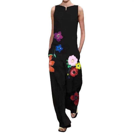 Damen Modischer Jumpsuit mit floralem Design und praktischen Taschen EB