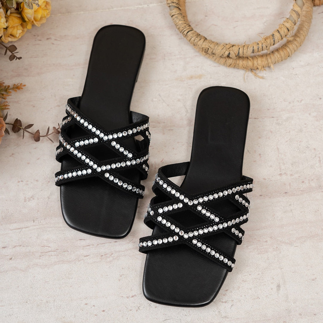 Damen Elegante Sandalen mit glitzernden Steinen EB