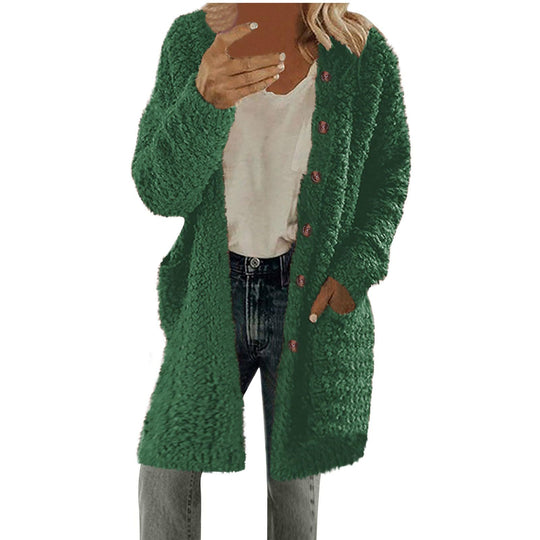 Damen Oversized Fleecejacke mit Knopfdetails und praktischen Taschen EB