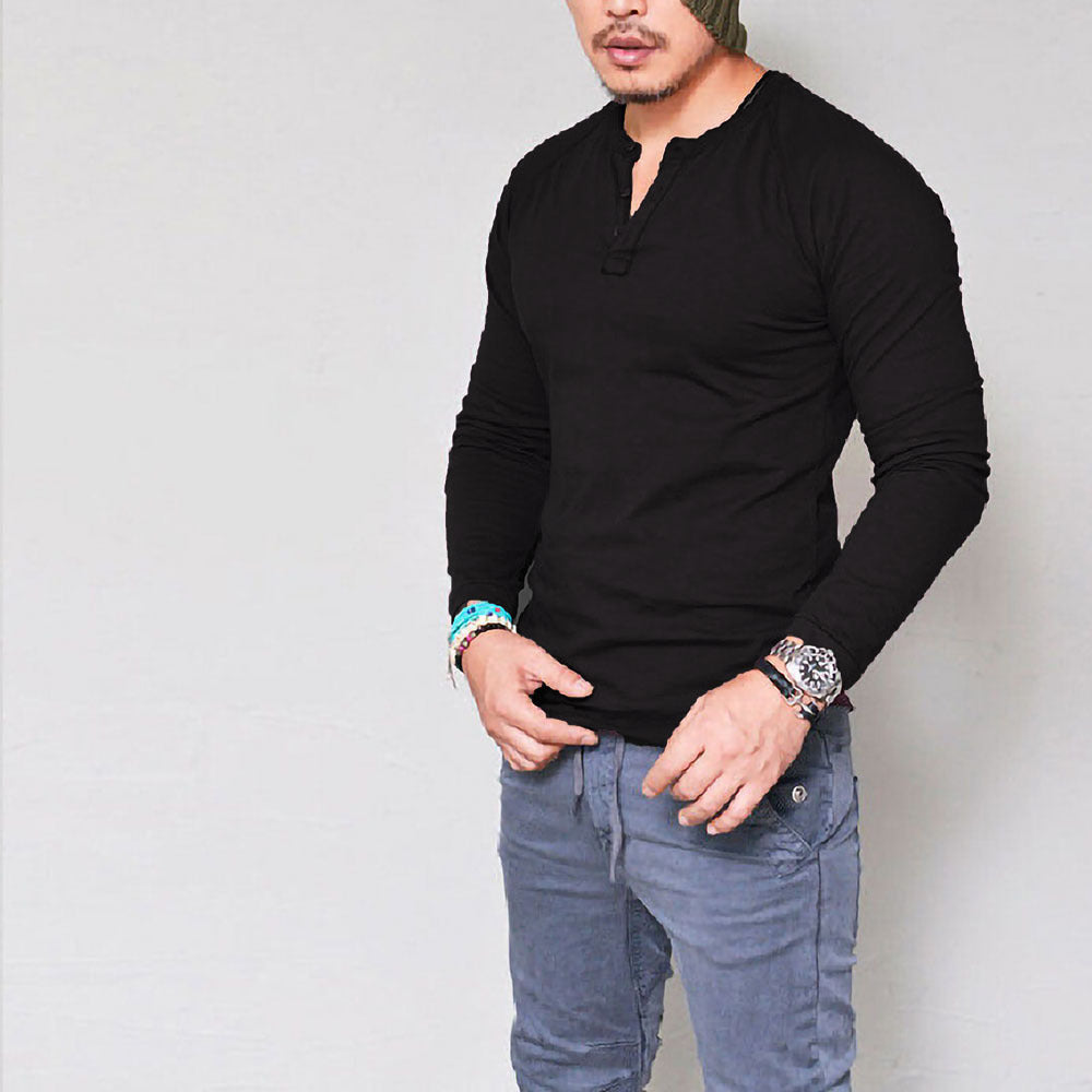 Herren Langarmshirt mit Knopfleiste und bequemem Schnitt EB