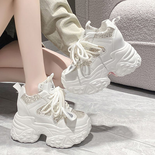 Damen High-Top Sneakers mit glitzernden Akzenten und robustem Profil EB