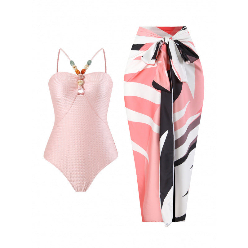 Damen Bandeau-Badeanzug mit asymmetrischem Rock EB