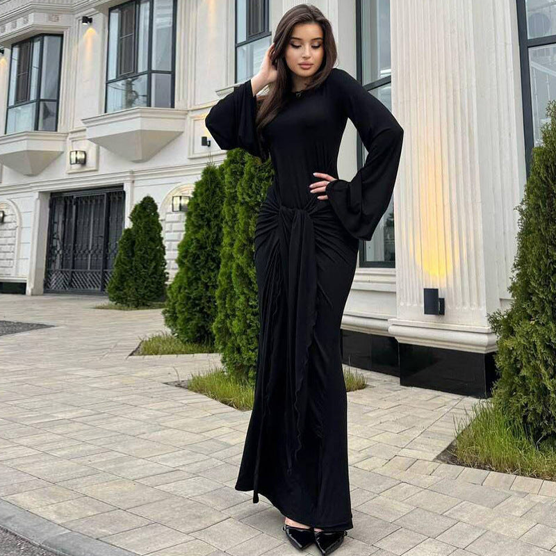 Damen Elegantes Maxikleid mit geschwungenem Saum und lässigen Fledermausärmeln EB