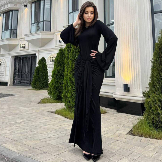 Damen Elegantes Maxikleid mit geschwungenem Saum und lässigen Fledermausärmeln EB