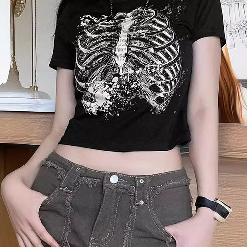 Damen Crop-T-Shirt mit verspieltem Lippenmotiv und modernem Schriftzug EB