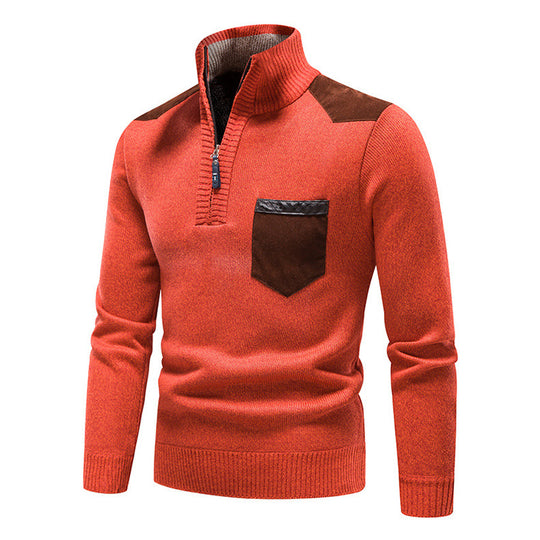Herren hochwertiger Strickpullover mit modernem Reißverschluss und praktischer Brusttasche EB