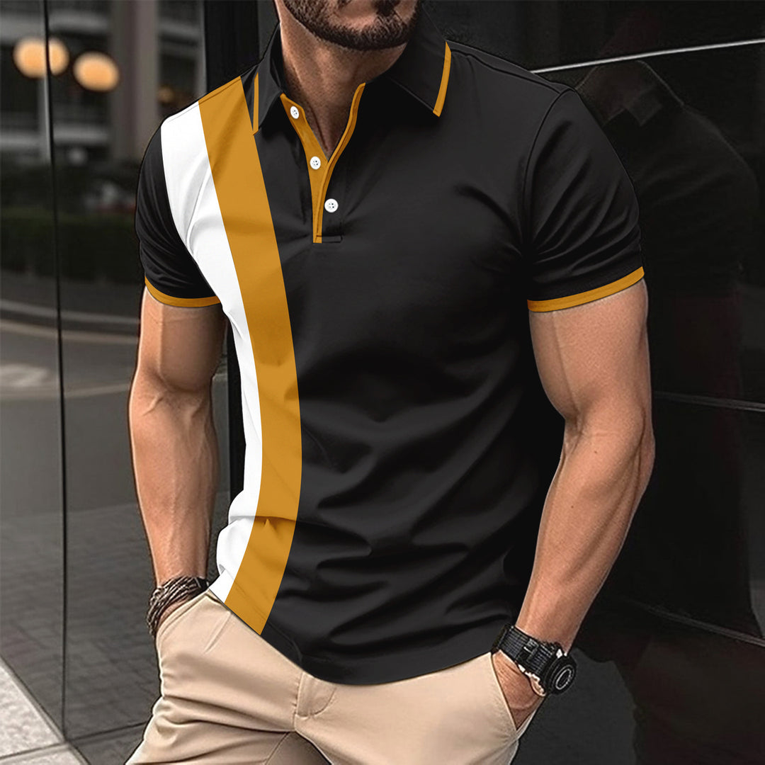 Herren kurzärmeliges Poloshirt mit modernen Farbblocks und atmungsaktivem Material EB