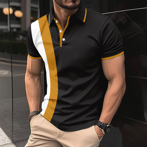 Herren kurzärmeliges Poloshirt mit modernen Farbblocks und atmungsaktivem Material EB