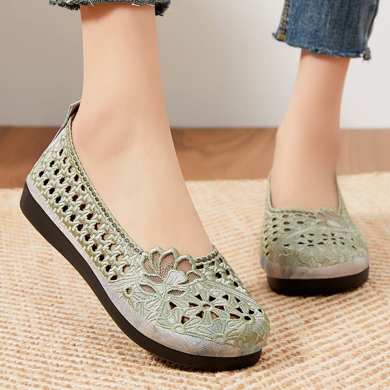Damen Elegante und atmungsaktive Ballerinas mit floralen Stickereien EB