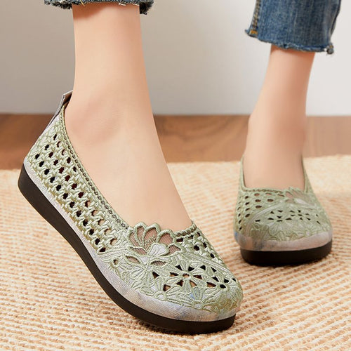 Damen Elegante und atmungsaktive Ballerinas mit floralen Stickereien EB