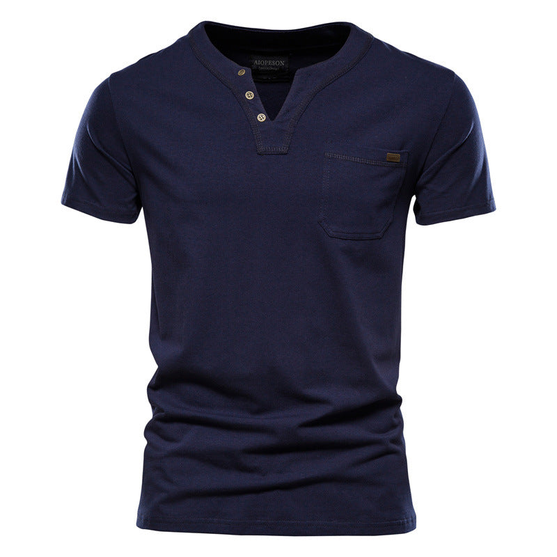 Herren Kurzarm-Shirt mit modernem Henley-Ausschnitt und Brusttasche EB
