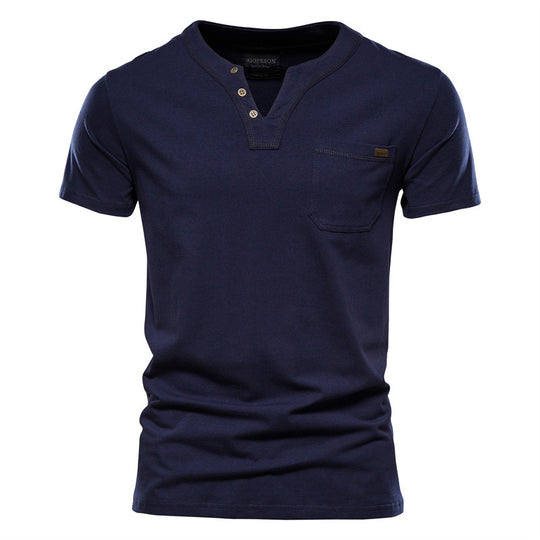 Herren Kurzarm-Shirt mit modernem Henley-Ausschnitt und Brusttasche EB