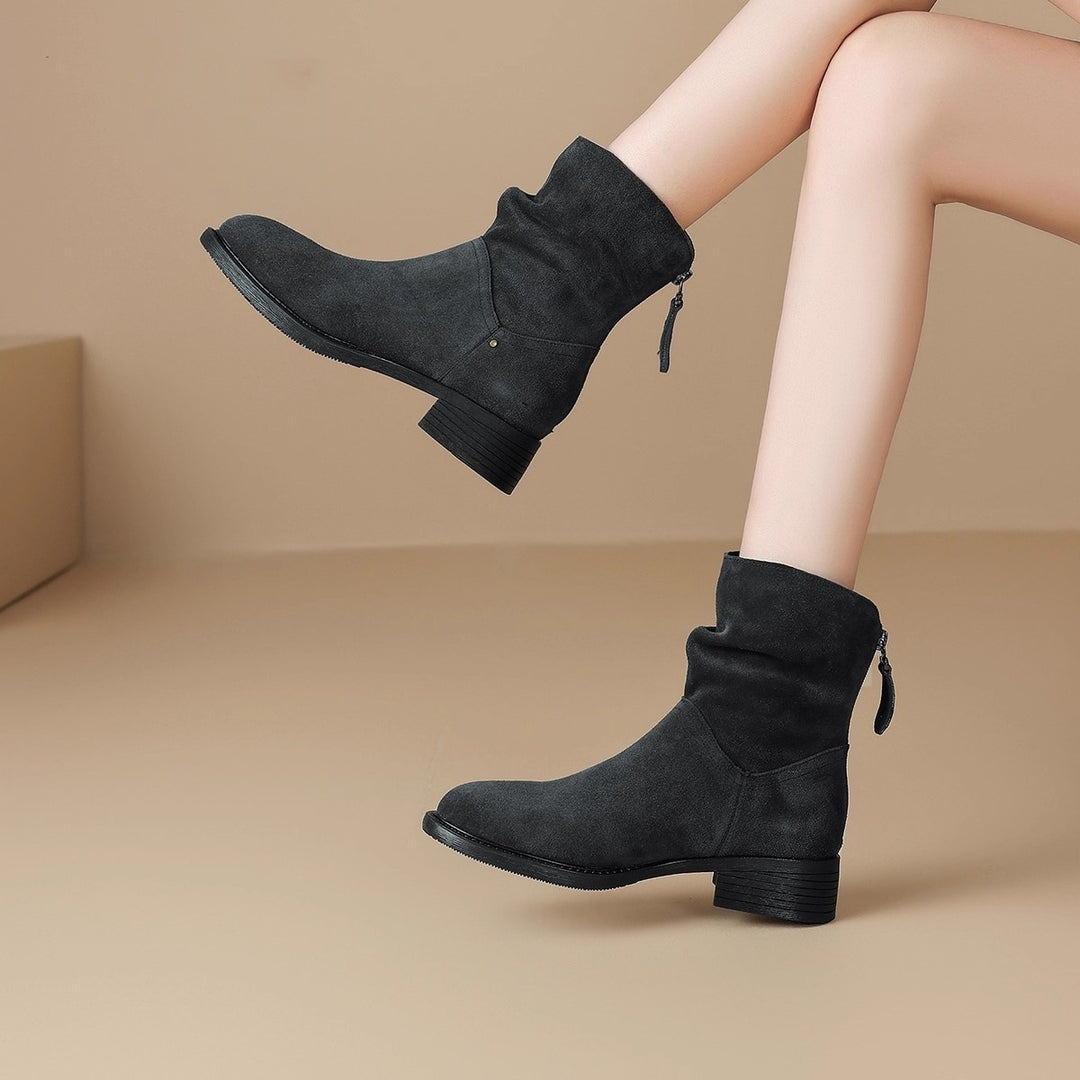 Damen Elegante und lässige Ankle Boots mit Falten-Design EB
