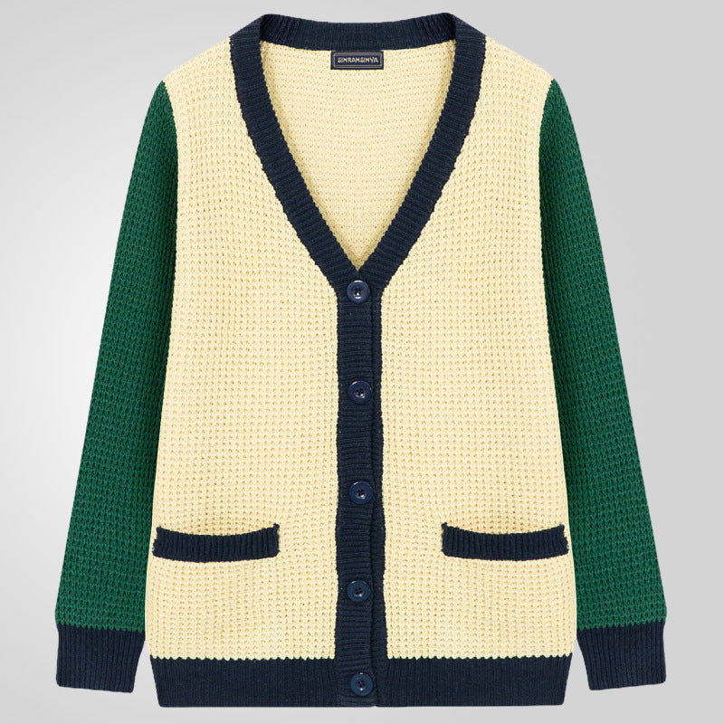 Herren Lässige Strickjacke im modernen Waffelmuster mit Kontrastärmeln und praktischen Taschen EB