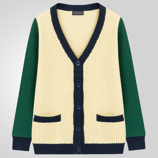 Herren Lässige Strickjacke im modernen Waffelmuster mit Kontrastärmeln und praktischen Taschen EB
