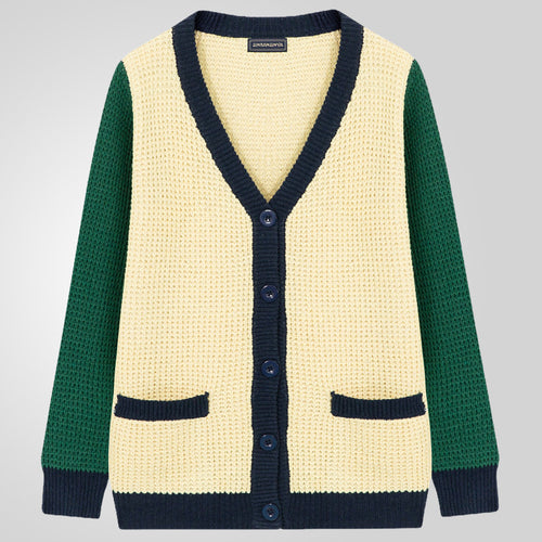 Herren Lässige Strickjacke im modernen Waffelmuster mit Kontrastärmeln und praktischen Taschen EB
