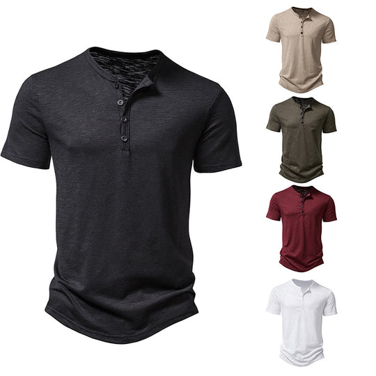 Herren Kurzarm-Henley-Shirt mit klassischem Knopfdesign EB
