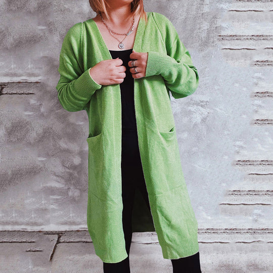 Damen lässiger Strickcardigan mit offenen Fronten und praktischen Taschen EB
