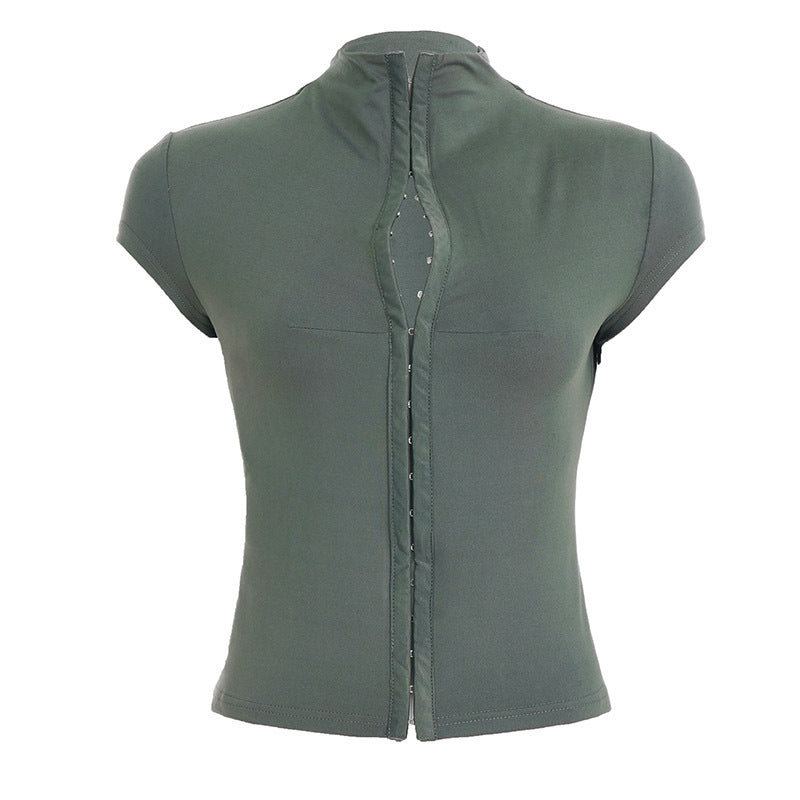 Damen sportliches Kurzarm-T-Shirt mit hoher Kragenführung EB
