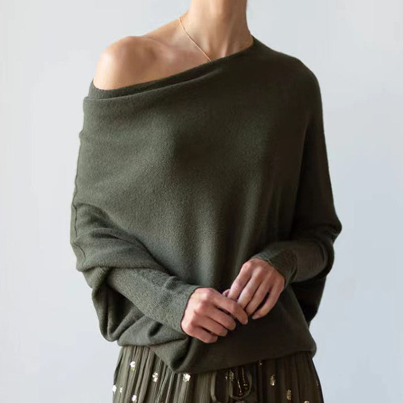 Damen Oversized Pullover mit asymmetrischem Schnitt und weitem Kragen EB