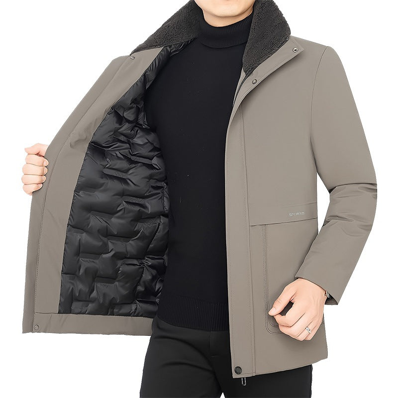 Herren Thermo-Winterkurzmantel mit luxuriösem Kunstfell-Innenfutter und Stehkragen EB