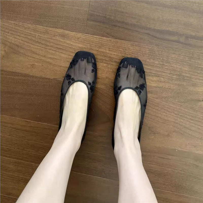 Damen Ballerinas mit floralem Design aus feinem Netzmaterial EB