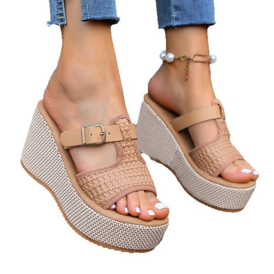 Damen Wedge-Pantoletten mit geflochtenem Riemendesign und komfortabler Sohle EB