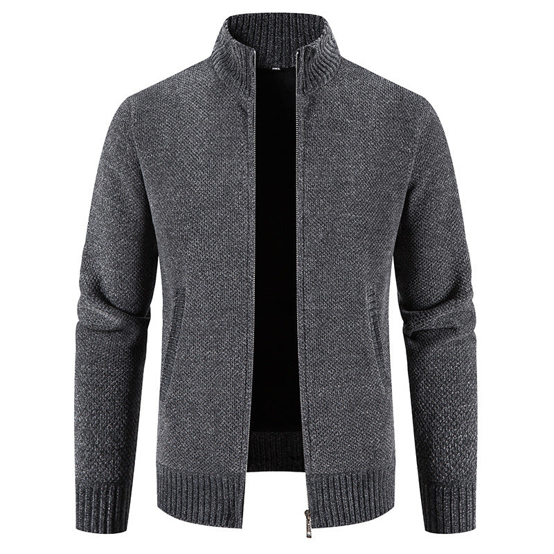 Herren modische Strickjacke mit hochgeschlossenem Kragen und Reißverschluss EB
