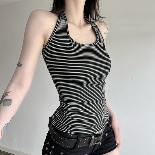 Damen Sportliches Haltertop mit breitem Kragen und feinen Streifen EB