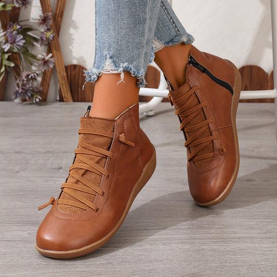 Damen nan sportliche knöchelhohe Schnürstiefelette mit seitlichem Reißverschluss und flexibler Gummisohle EB