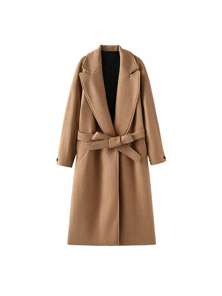 Damen modischer Oversized-Mantel mit Gürtel und Taschen EB