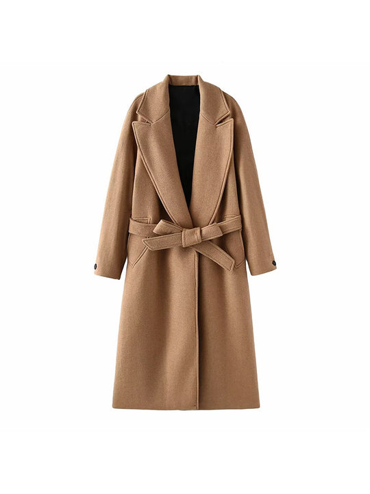 Damen modischer Oversized-Mantel mit Gürtel und Taschen EB