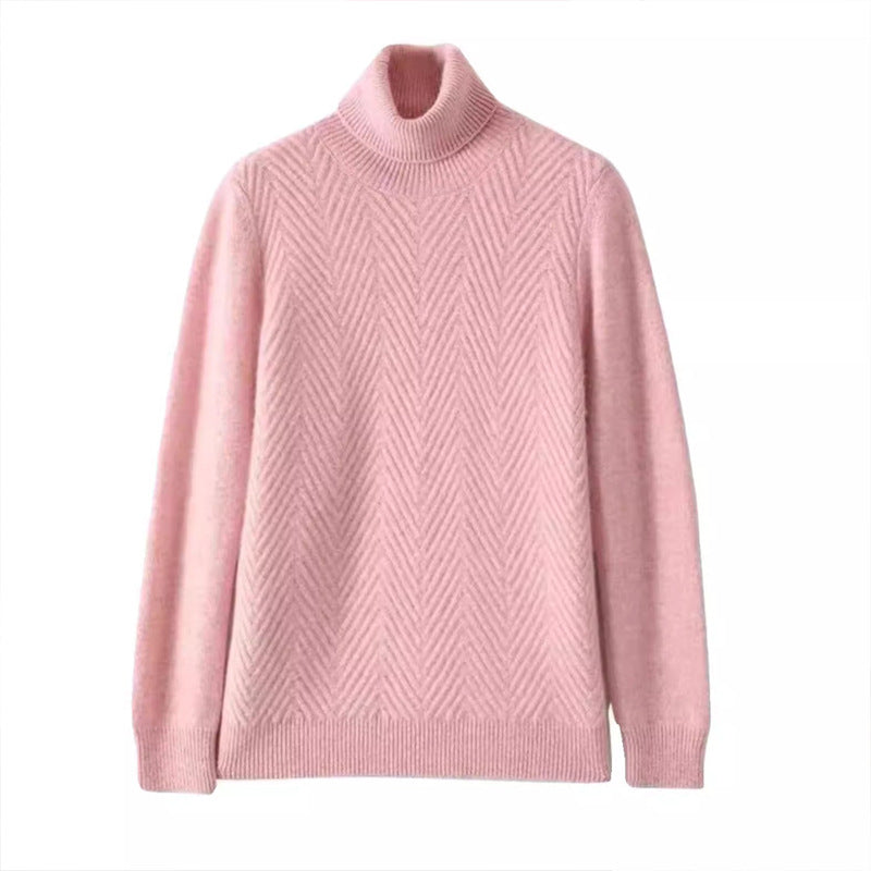 Damen eleganter Strickpullover mit Stehkragen und feiner Rippstruktur EB