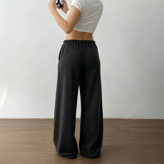 Damen nan weite Highwaist-Loungehose mit Kordelzug und fließendem Palazzoschnitt EB