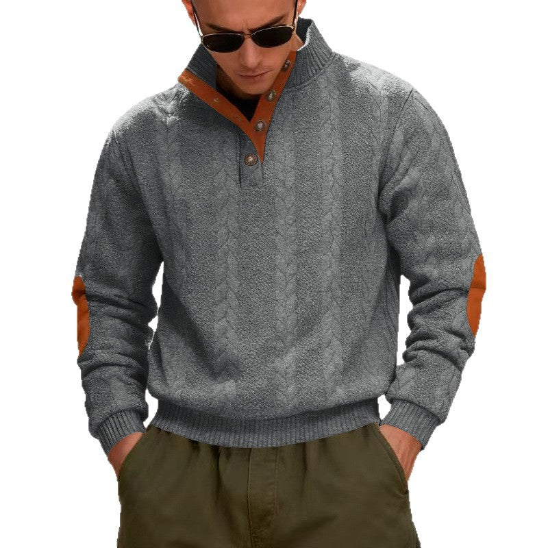 Herren gestrickter Pullover mit Kontrastdetails und modernem Knopfverschluss EB