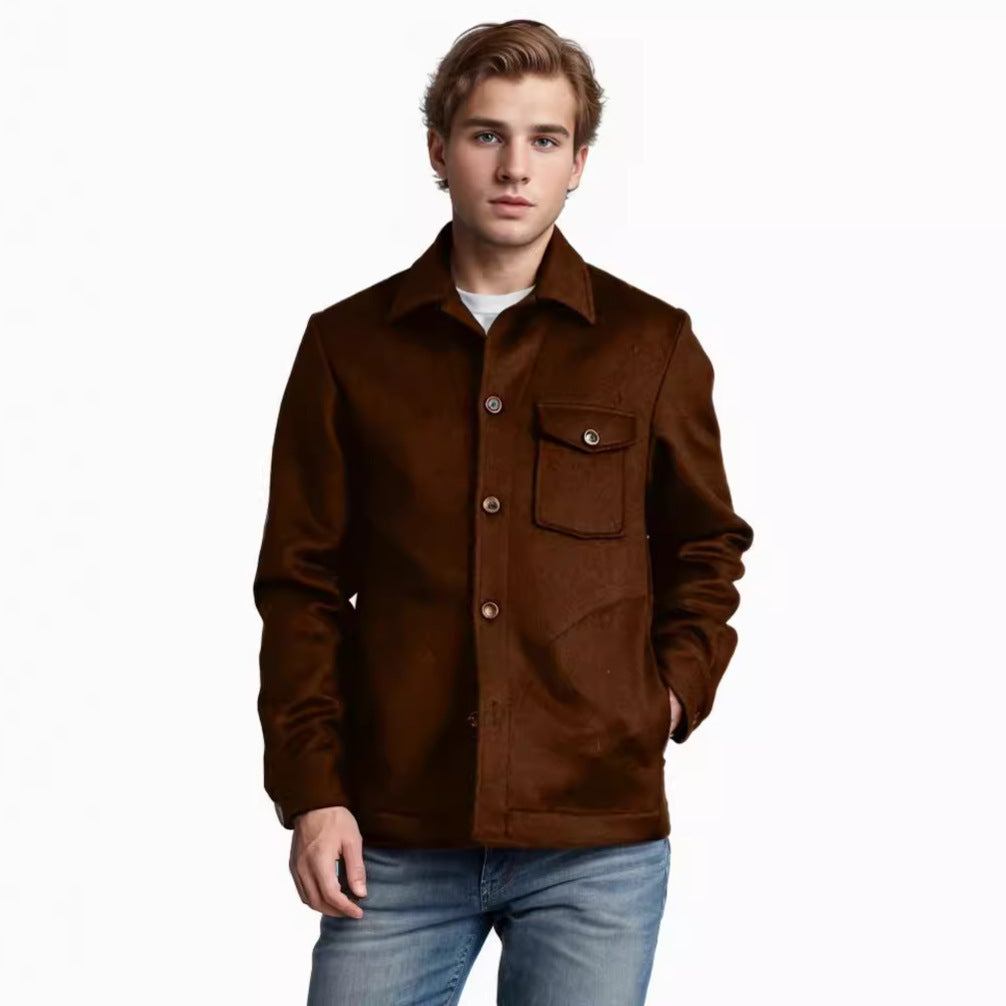 Herren modische Wolljacke mit Brusttasche und Knopfdetails EB