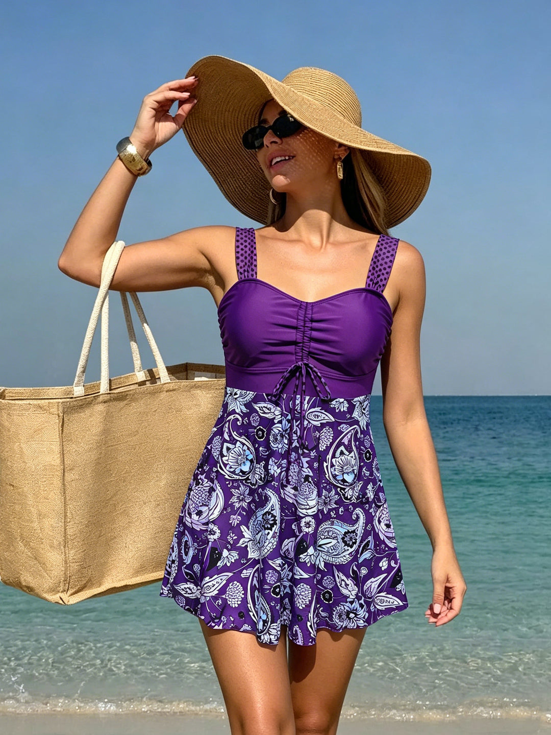 Damen Schwimmdress mit floralem Oberteil und lässigem Rock EB