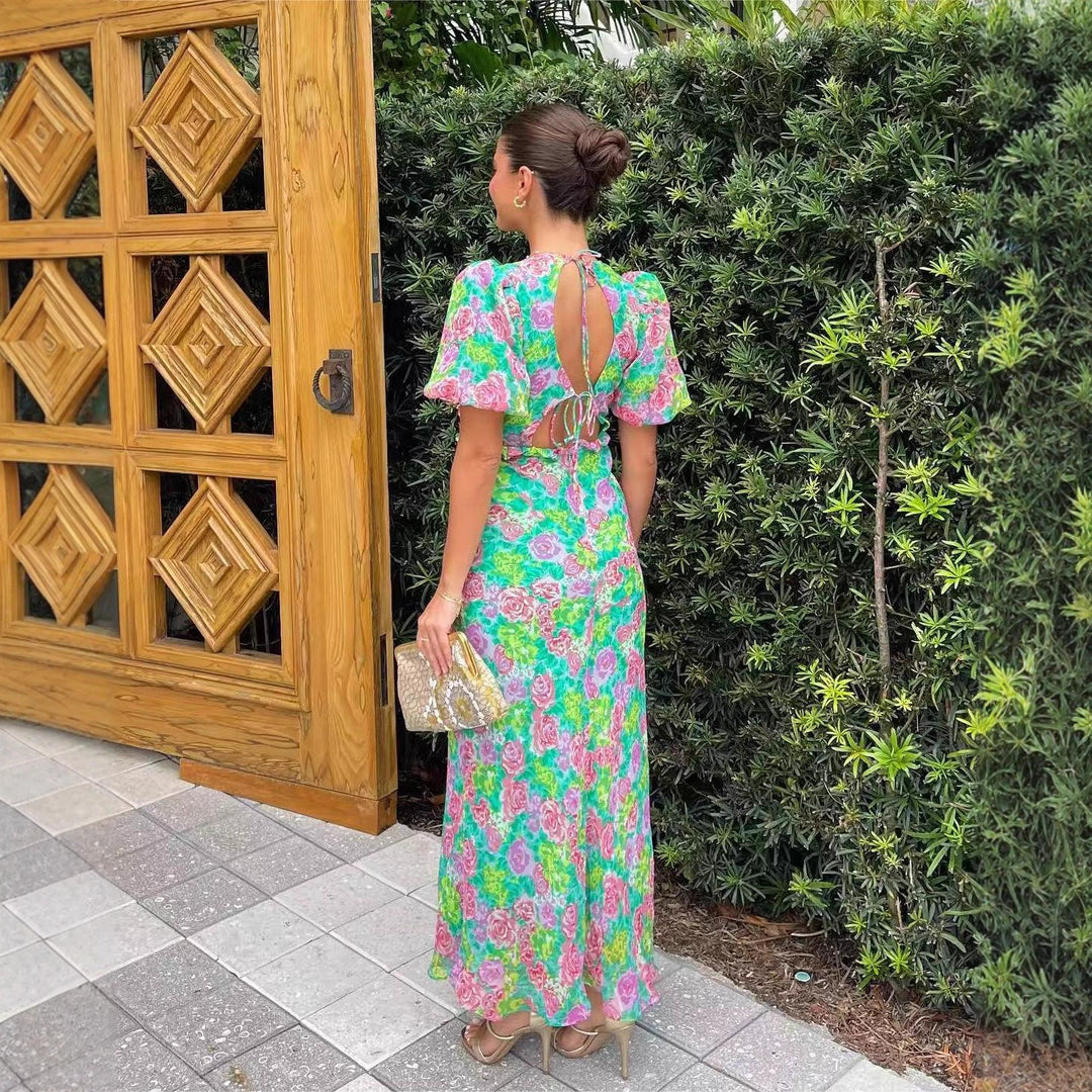 Damen Maxi-Kleid mit romantischem Flora-Design und fließendem Schnitt EB