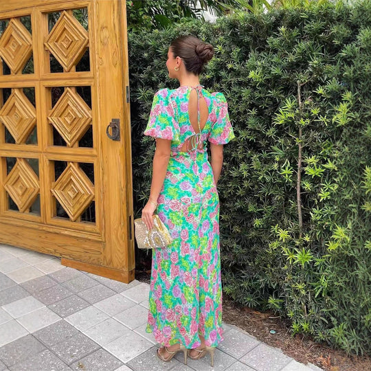 Damen Maxi-Kleid mit romantischem Flora-Design und fließendem Schnitt EB