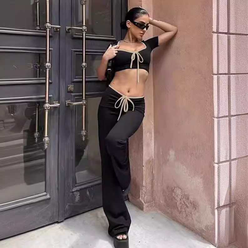 Damen modisches cropped Oberteil mit weitem Hosenansatz EB