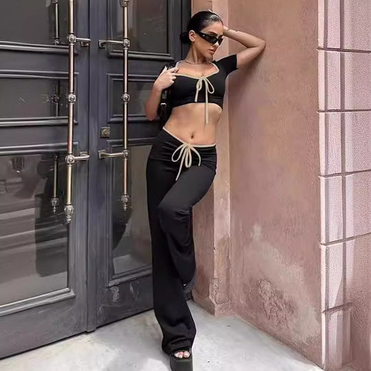 Damen modisches cropped Oberteil mit weitem Hosenansatz EB