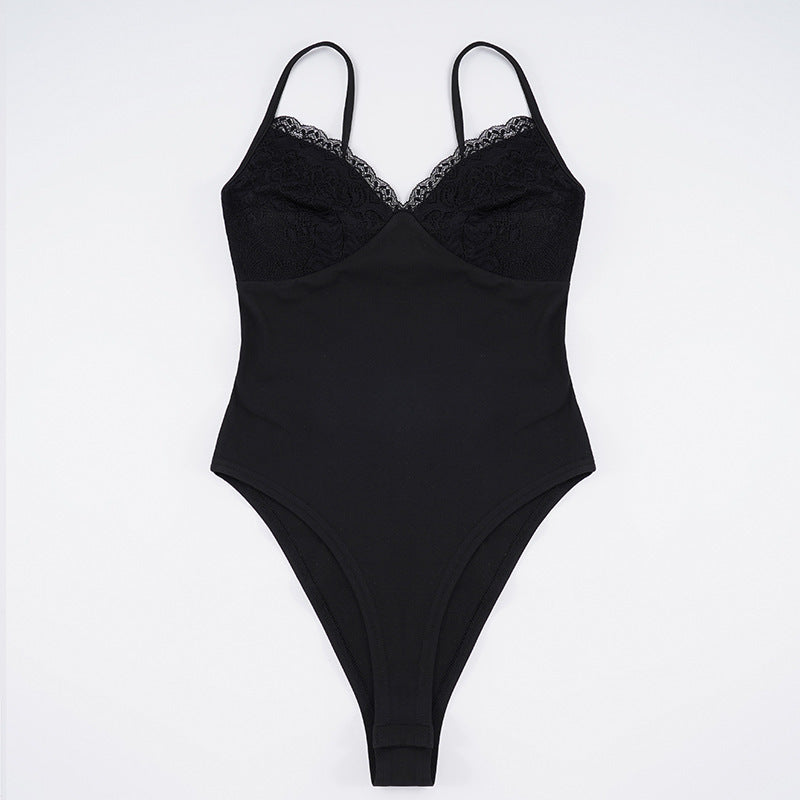 Damen eleganter Spitzen-Bodysuit mit feinen Trägern EB