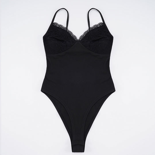 Damen eleganter Spitzen-Bodysuit mit feinen Trägern EB